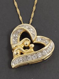 VINTAGE 10K GOLD MOTHER DAUGHTER DIAMOND HEART NECKLACE