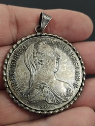 VINTAGE AUSTRIAN MARIA THERESA THALER SILVER COIN PENDANT