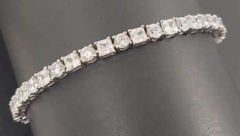 VINTAGE STERLING SILVER WHITE CZ STONE TENNIS BRACELET