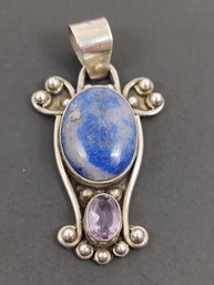 VINTAGE STERLING SILVER LAPIS LAZULI AMETHYST PENDANT