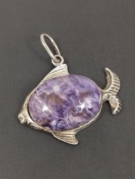 VINTAGE STERLING SILVER CHAROITE FISH PENDANT