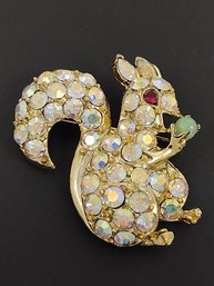 VINTAGE SIGNED PELL AURORA BOREALIS RHINESTONE SQUIRREL BROOCH