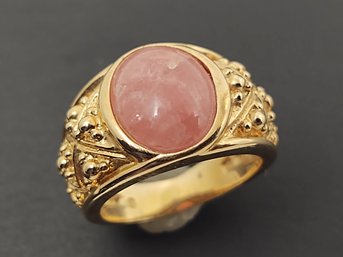 VINTAGE GOLD OVER STERLING SILVER ROSE QUARTS CABOCHON RING