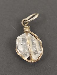 VINTAGE STERLING SILVER WIRE WRAPPED DOUBLE HERKIMER DIAMOND PENDANT