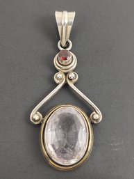 VINTAGE LIGHT FACETED ROSE QUARTZ & GARNET PENDANT