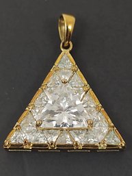 VINTAGE GOLD OVER STERLING SILVER WHITE CZ STONE TRIANGLE PENDANT