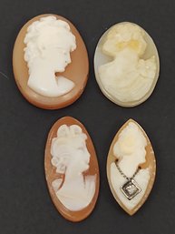 (4) SMALL VINTAGE UNMOUNTED LOOSE NATURAL CARVED SHELL CAMEOS ONE WITH A SMALL DIAMOND