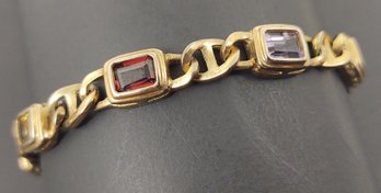 VINTAGE GOLD OVER STERLING SILVER MULTI GEMSTONE GUCCI LINK BRACELET