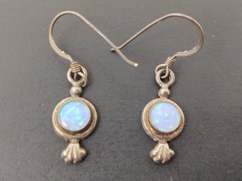 VINTAGE STERLING SILVER OPAL HOOK EARRINGS