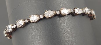 VINTAGE GOLD OVER STERLING SILVER WHITE CZ STONES TENNIS BRACELET