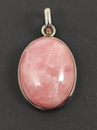 VINTAGE STERLING SILVER ROSE QUARTZ CABOCHON PENDANT