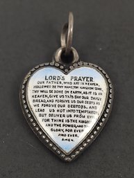 ANTIQUE STERLING SILVER ENAMEL THE LORDS PRAYER PUFFY HEART CHARM