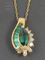 VINTAGE GOLD OVER STERLING SILVER EMERALD & CZ NECKLACE & EARRINGS SET