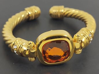 VINTAGE SIGNED JOAN RIVERS GOLD TONE FACETED FAUX STONE STRETCH CUFF BRACELET