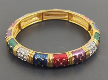 VINTAGE SIGNED JOAN RIVERS GOLD TONE ENAMEL RHINESTONE STRETCH BRACELET