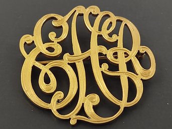 VINTAGE ART NOUVEAU GOLD TONE MONOGRAM BROOCH