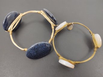 (2) DESIGNER BOURBON AND BOWTIES GOLD TONE WIRE & STONE BRACELETS