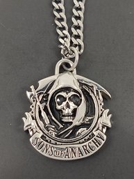 STAINLESS STEEL CUBAN LINK NECKLACE WITH SONS OF ANARCHY MOTORCYCLE CLUB PENDANT