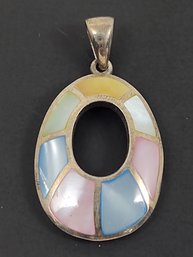 VINTAGE STERLING SILVER MULTI COLOR MOTHER OF PEARL PENDANT