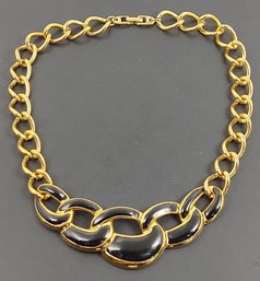 VINTAGE NAPIER GOLD TONE & BLACK ENAMEL LINK BIB NECKLACE