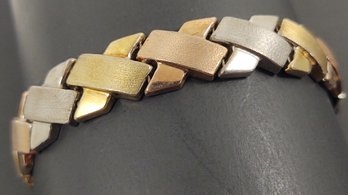 VINTAGE 14K GOLD FILLED & STERLING SILVER MULTI TONE X LINK BRACELET