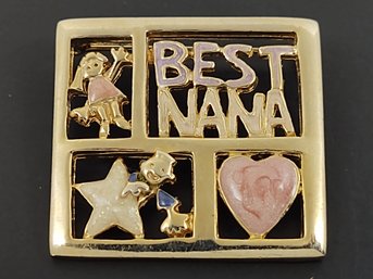 VINTAGE GOLD TONE ENAMEL BEST NANA BROOCH