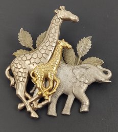 VINTAGE SILVER & GOLD TONE AFRICAN ANIMALS BROOCH