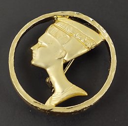 VINTAGE GOLD TONE EGYPTIAN REVIVAL NEFERTITI BROOCH