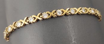 VINTAGE GOLD OVER STERLING SILVER WHITE CZ STONE XOXO TENNIS BRACELET