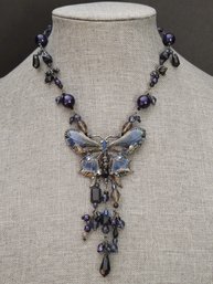 VINTAGE ENAMELED & RHINESTONE BUTTERFLY NECKLACE