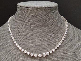 VINTAGE STERLING SILVER WHITE CZ STONE NECKLACE