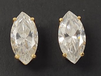 BEAUTIFUL 14K GOLD MARQUIS CZ STUD EARRINGS