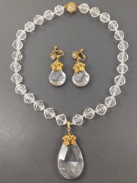 VINTAGE DESIGNER MIRIAM HASKEL LUCITE AND GLASS NECKLACE & EARRINGS SET