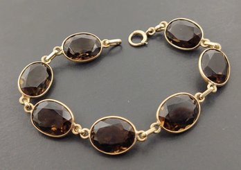 ANTIQUE VICTORIAN 14K GOLD SMOKY QUARTZ BRACELET