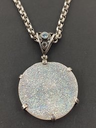 VINTAGE SIGNED STARBORN STERLING SILVER CRYSTAL DRUZY PENDANT NECKLACE