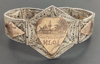 VINTAGE WW2 FILIGREE STERLING SILVER & GOLD FILLED 1944 IRAN SWEETHEART BRACELET