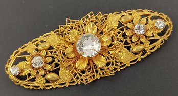 ANTIQUE GOLD TONE ARTS & CRAFTS PERIOD CZECH PASTE STONE FLORAL DESIGN BROOCH