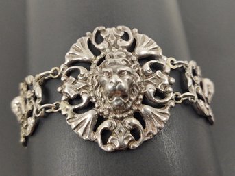 RARE ANTIQUE VICTORIAN STERLING SILVER EGYPTIAN REVIVAL LION & PHAROAH BRACELET PERUZZI ??