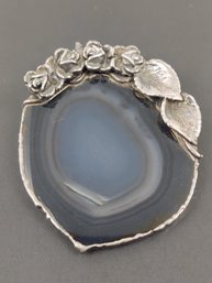 VINTAGE STERLING SILVER BLUE GRAY QUARTZ SLICE PENDANT