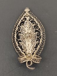 ANTIQUE 800 SILVER FILIGREE FLOWER BROOCH