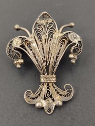 ANTIQUE 800 SILVER FILIGREE FLEUR DE LIS BROOCH