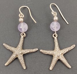 VINTAGE STERLING SILVER AMETHYST STARFISH EARRINGS