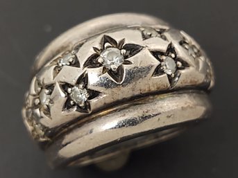 VINTAGE STERLING SILVER CZ STAR RING VICTORIAN REVIVAL