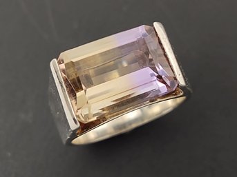 VINTAGE MID CENTURY STERLING SILVER AMETRINE GEMSTONE RING