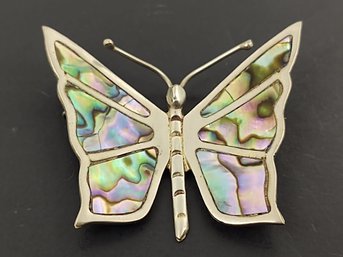 VINTAGE MEXICAN STERLING SILVER ABALONE BUTTERFLY BROOCH