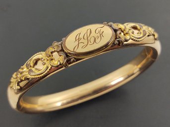 ANTIQUE VICTORIAN ART NOUVEAU GOLD FILLED HINGED BANGLE BRACELET