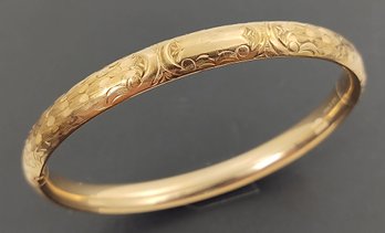 ANTIQUE VICTORIAN ART NOUVEAU ETCHED GOLD FILLED HINGED BANGLE BRACELET