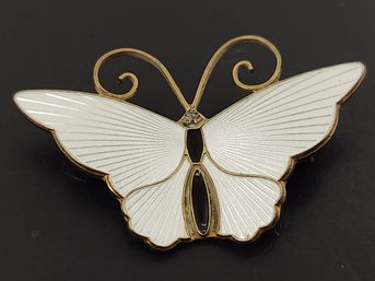 VINTAGE NORWEGIAN MODERNIST DAVID ANDERSEN GILT STERLING SILVER GUILLOCHE ENAMEL BUTTERFLY PIN