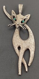 VINTAGE STERLING SILVER JEWELED EYES CAT PENDANT