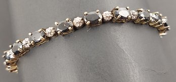 VINTAGE GOLD OVER STERLING SILVER BLUE SAPPHIRE DIAMOND TENNIS BRACELET